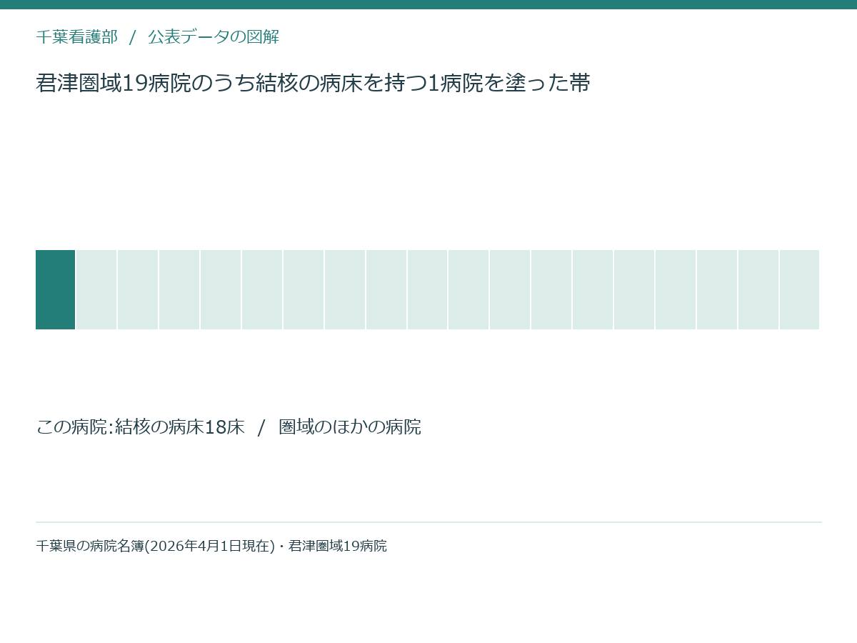 君津圏域19病院のうち結核の病床を持つ1病院を塗った帯