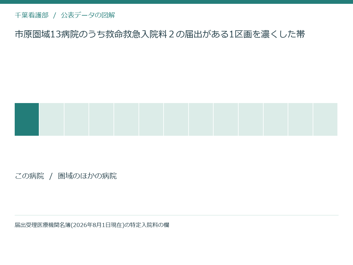 市原圏域13病院のうち救命救急入院料２の届出がある1区画を濃くした帯