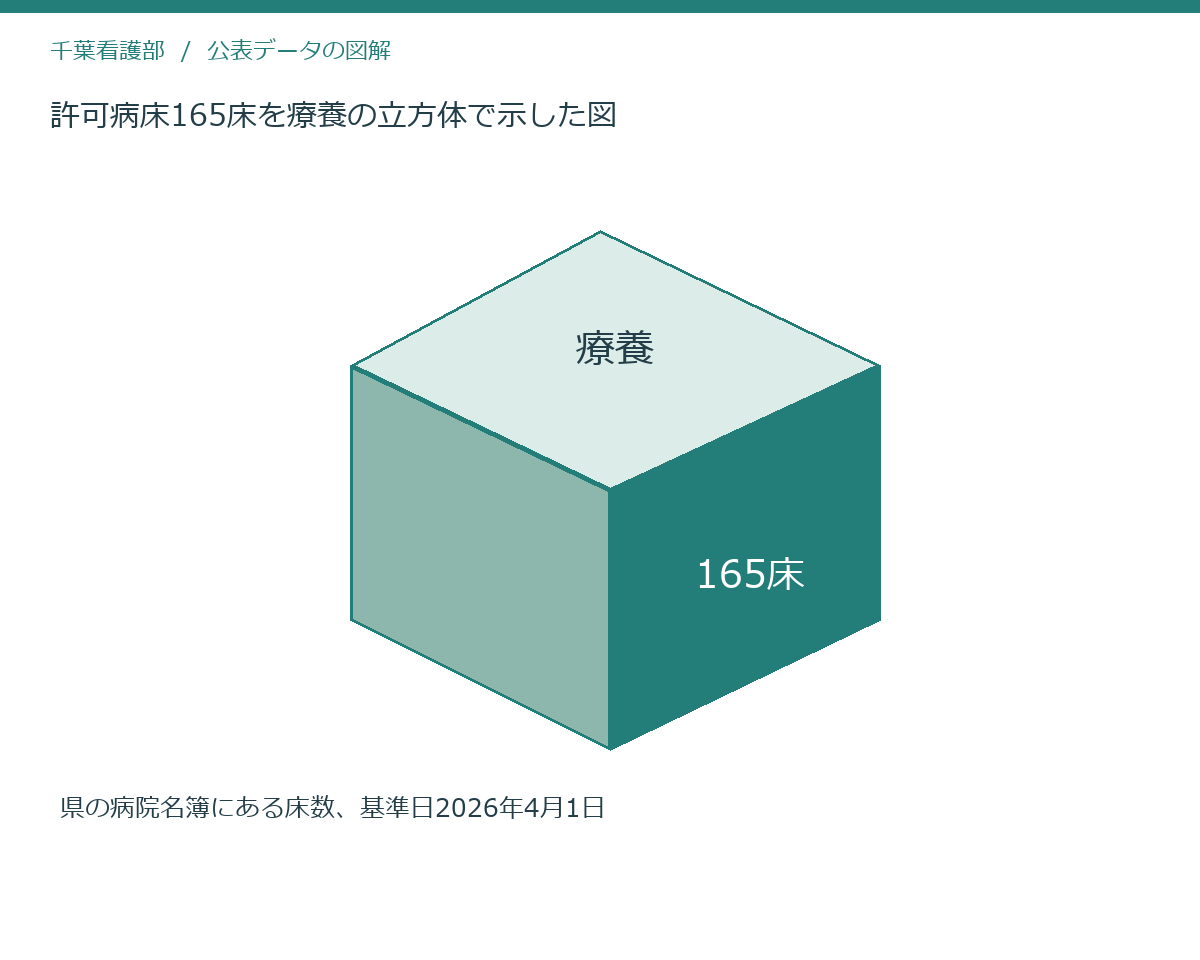 許可病床165床を療養の立方体で示した図